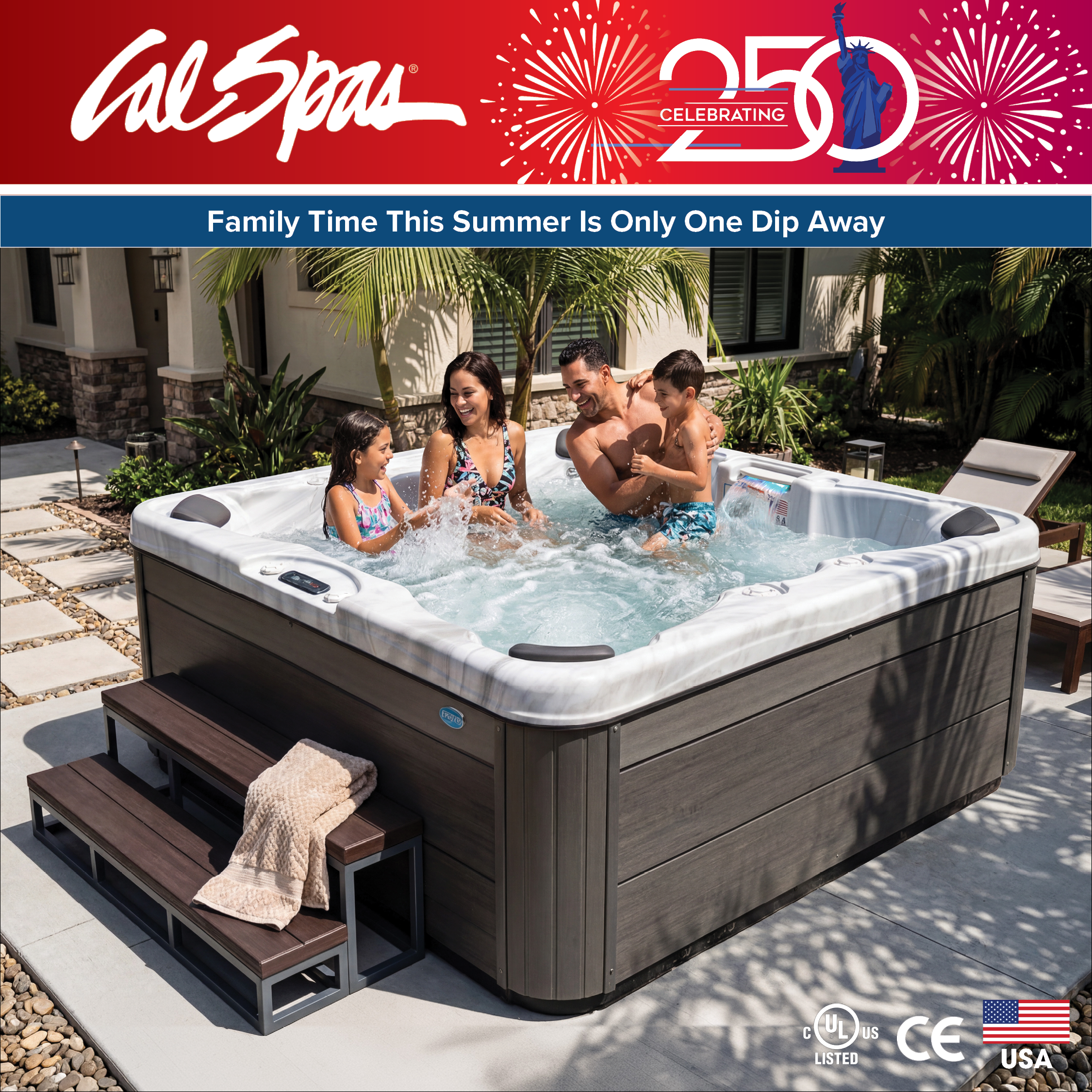 Calspas hot tub being used in a family setting - Las Piedras